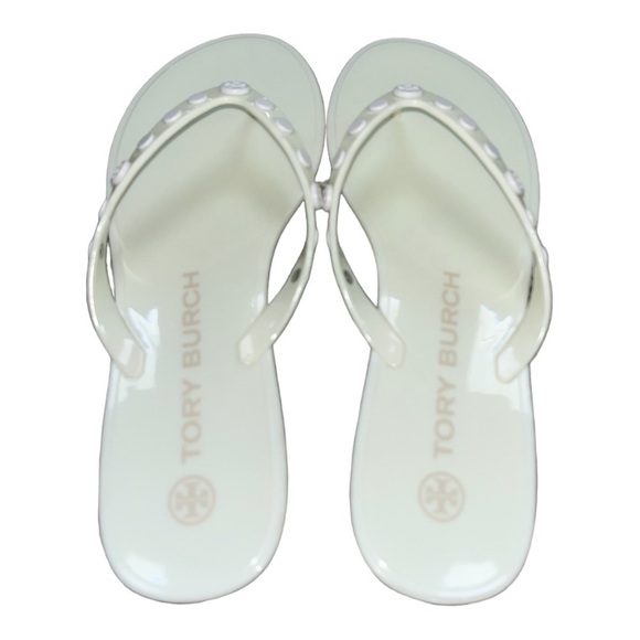 Tory Burch Studded Logo Jelly Ivory White Thong Flip Flop Sandals Women's 7 - Picture 8 of 10